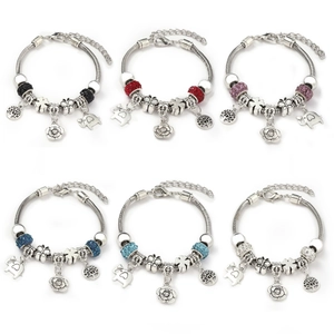 Creative alloy beaded bracelets with butterfly flower charms and extension chains