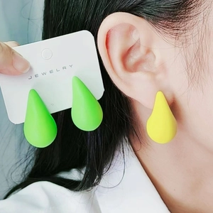 Chunky matte waterdrop earrings in neon green and yellow, minimalist modern ear jewelry