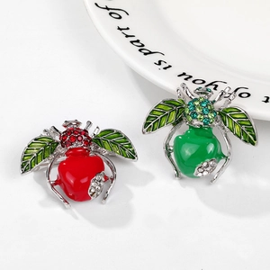 Broches insectes vintage en émail avec strass colorés dans les tons rouge et vert