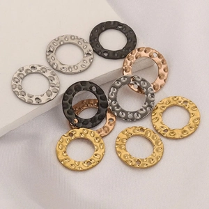 Hammered texture stainless steel round charms in various metal finishes for DIY jewelry