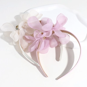 Elegant beige and pink tulle flower headbands with rhinestones for wedding and banquet