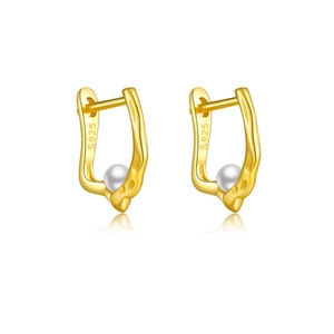 Minimalist S925 sterling silver gold-plated hoop earrings with embedded white pearl