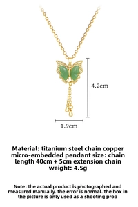 Detail of green butterfly necklace dimensions showing 4.2cm height and 1.9cm width