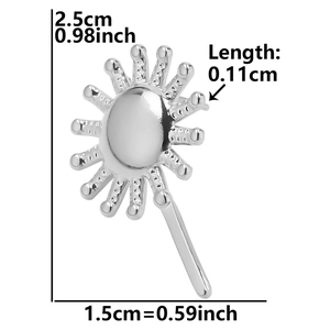 Detailed dimension drawing of 304 stainless steel sunburst earring component in silver