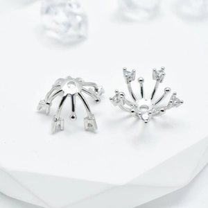 Silver 18k gold plated trumpet flower bead cap with sparkling white zircon stones