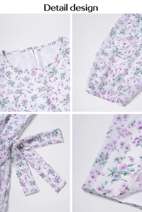 Détails de la robe blanche à fleurs montrant l'encolure la taille et les manches