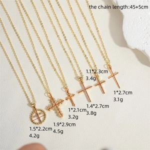 14K gold plated cross pendant necklaces with zircon, minimalist 45cm chain jewelry set