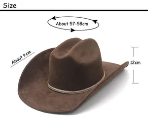 Guide des tailles pour chapeau de cow-boy en suède marron, bord 9cm et tour 57-58cm