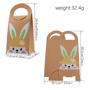 Easter rabbit kraft paper gift bag with straw hat bunny print and size dimensions