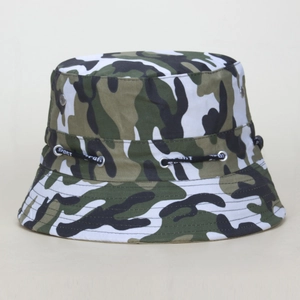 Outdoor camouflage bucket hat with adjustable sport drawstring and breathable metal eyelets