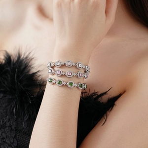 Bracelets de luxe en zircone carrée blanche, rose et verte pour femmes élégantes