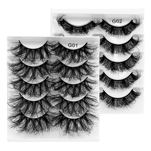 5 pairs of fluffy, thick, and curly false eyelashes in G01 and G02 styles on white background