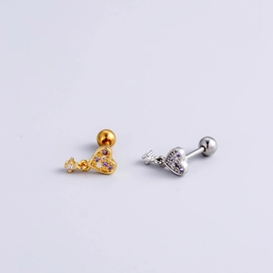 Clous d'oreilles cœur en acier inoxydable avec pendentifs étoile dorés et argentés