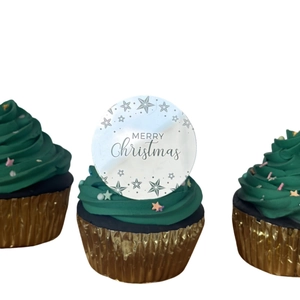 Silver mirror acrylic Merry Christmas cupcake topper with star laser engraving