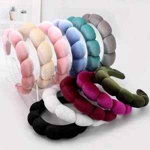 Detailed collection of colorful velvet sponge headbands in various elegant shades