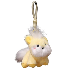 Cute yellow and white plush pony keychain accessory with woven lanyard for bags