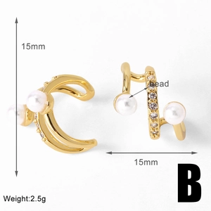 Detail view of 15mm gold-plated double-layer ear cuff with pearl and zircon accents