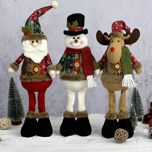 Christmas Standing Plush Dolls Ornaments Santa Claus Snowman Reindeer Long Legs Festive Home Desktop Decor Holiday