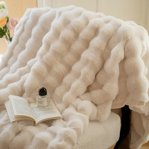 Faux Fur Throw Blanket Soft Rabbit Plush Thickened Double Layer Wave Texture For Sofa Bed Office Nap Modern Minimalist