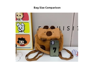 Detailed view of the Capybara plush bag size compared with a smartphone in a casual setting