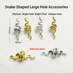 Retro hollow snake-shaped dreadlock hair ring in gold and silver, 25mm large hole beads