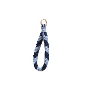 Handmade woven blue striped cotton lanyard keychain with premium gold metal ring