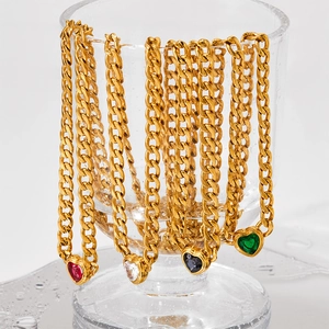 Minimalist stainless steel heart pendant necklaces in red, clear, black, and green colors