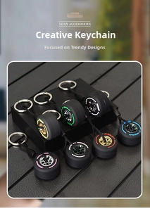 Close-up of creative F1 race car tire keychains with colorful rims and P ZERO logo