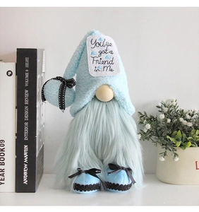 Blue plush gnome with 'You've got a Friend in Me' embroidery and long white beard