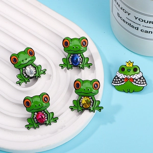 Cartoon Frog Brooch Pin Alloy Enamel Rhinestone Animal Jewelry For Clothing Bag Accessories Cute Frog Prince Style