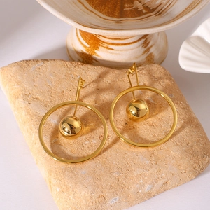 Stainless Steel 18K Gold Plated Hoop Earrings Hollow Mesh Sphere Geometric Round Dangle Jewelry For Women