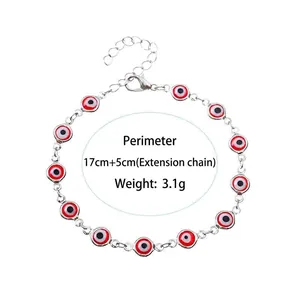 Silbernes Evil Eye Armband mit rot-weißen Anhängern, 17cm+5cm verstellbare Länge