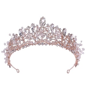 Exquisite rose gold bridal crown with crystal beads and rhinestones in baroque style