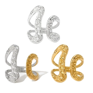 Textured open rings in silver and gold colors with unique woven pattern design