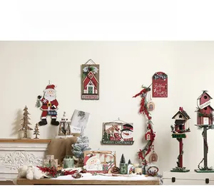 Detailed Christmas wooden door hangers with Santa HO HO HO and Merry Christmas birdhouse decor