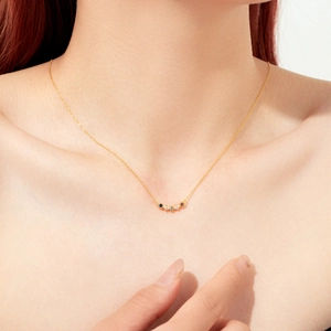 Minimalist S925 sterling silver clavicle necklace with multi-colored zirconia gemstones