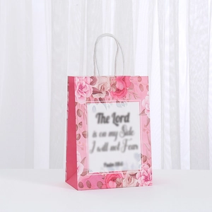 Pink floral paper gift bag with white handle and Psalm 118:6 inspirational quote print
