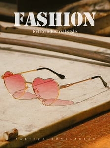 Retro industrial heart-shaped metal sunglasses with pink gradient lenses