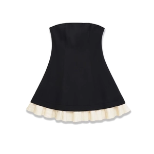 Robe Mini Tube Sans Bretelles Polyester Patchwork Ourlet Plissé Bodycon Élégant Mode Soirée Pour Femmes