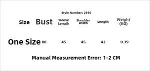 Detailed size chart for the color-block V-neck cardigan with measurements in cm