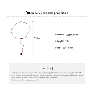 Detailed size specifications of the rose gold Y-shaped snake necklace with red zircon stones