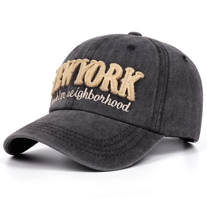 Vintage washed charcoal baseball cap with New York Brooklyn 3D embroidery on front