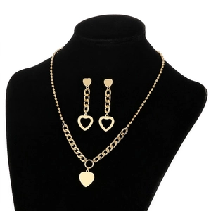 Heart Necklace And Dangle Earrings Stainless Steel Mixed Link Ball Chain Fashion Commuter Jewelry For Women
