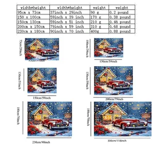 Tableau des tailles de tapisseries de Noël de 95x73cm à 230x180cm avec spécifications de poids