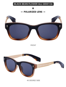 Front and 45-degree side view of black tortoise polarized sunglasses with metal temples