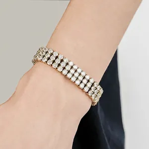 Multi Row Iced Out Tennis Bracelet Stainless Steel Hip Hop Luxury Cubic Zirconia Polished Link Bracelet For Men Women