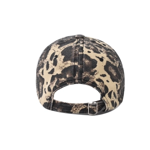 Adjustable leopard print cotton baseball cap with silver metal buckle, back view
