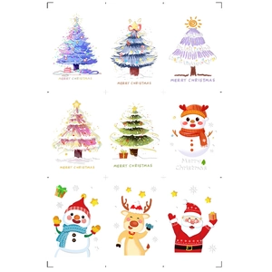 Christmas tree wall stickers and window decals featuring Santa, reindeer and snowman