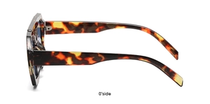 Side view of tortoise shell sunglasses with thick temples and vintage irregular frames