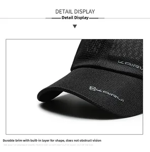 Detail of the durable brim and breathable mesh texture of the black outdoor baseball cap